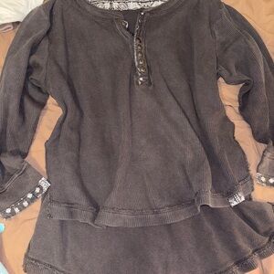 We The Free Charcoal Henley Top